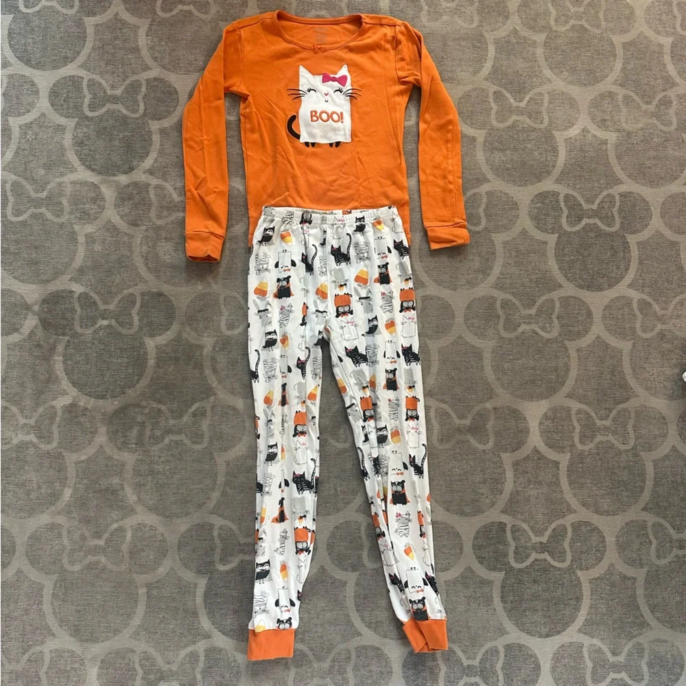 Gymboree Orange & White Halloween Cat Pajama Set